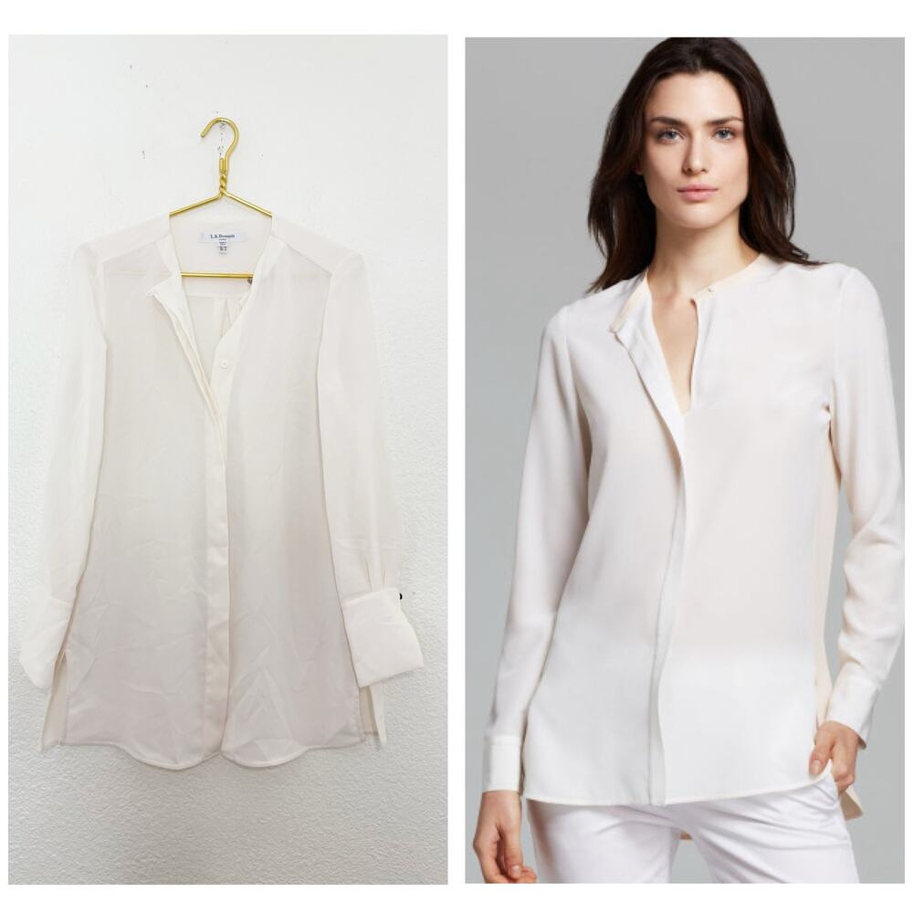L.K. Bennett 'Tan' Cream Long-Line Blouse Size 6 Lightweight Oversize Minimalist